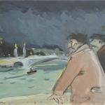С Костей у моста Александра III. 2003, 50х65, бум.темп.